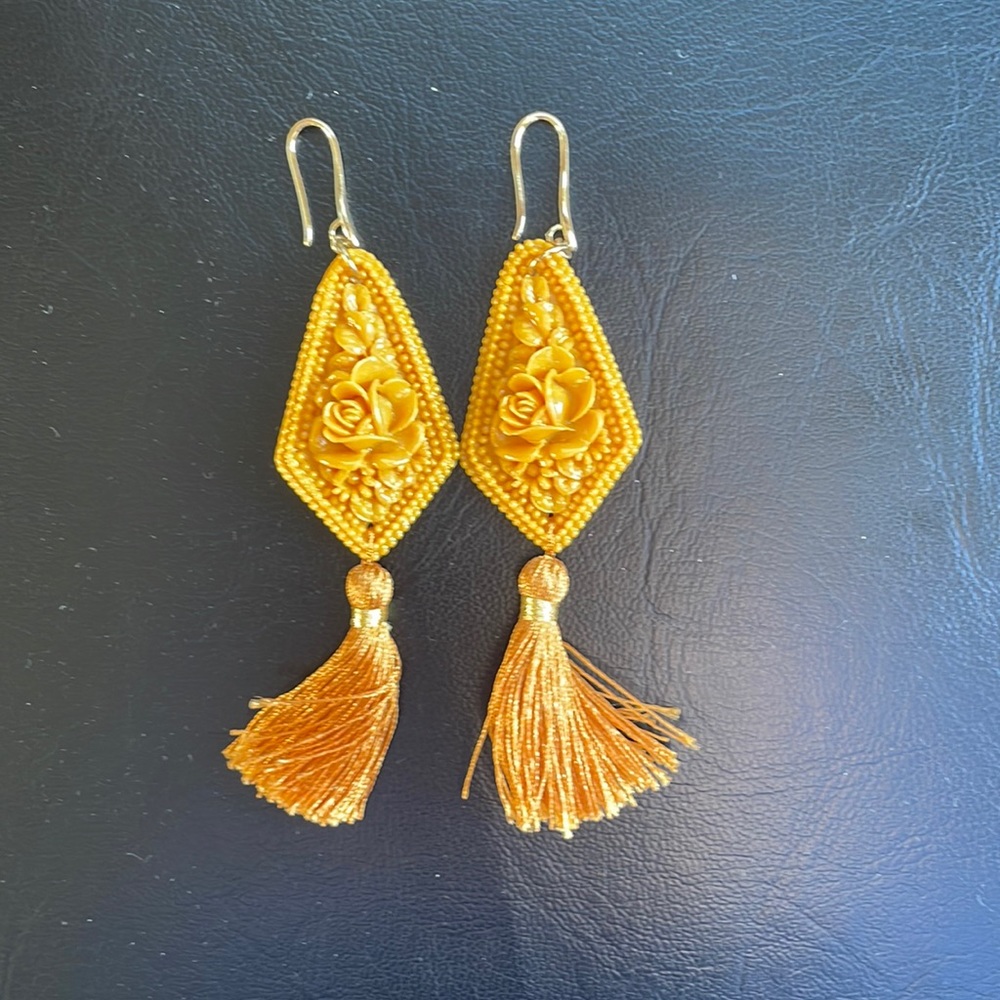 Yellow Dangling Earrings with Tassel